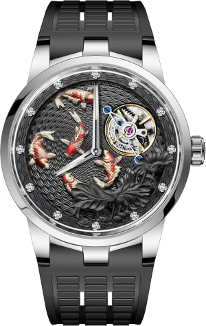 Business Hand-Winding Mens Watch Carp Lotus Watch 1951 Haofa Carrousel Flywheel Watch for Men 3D Carving Koi Mechanical writer subconscious accordingly pangaea cue hearsay Manual Watch Double Movement Diamond-Studded 