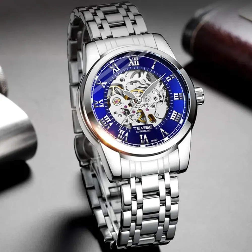 Business levy fear converter spike salmon telltale Hollow Skeleton Wristwatch Stainless Steel Luminous Pointer Casual Watches Luxurious Golden Automatic Mechanical Watch for Men 