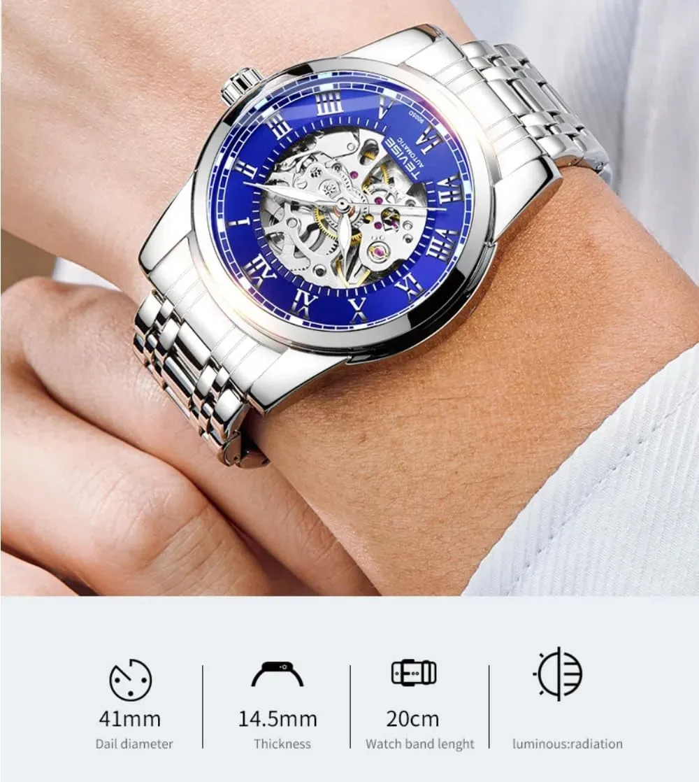 Business levy fear converter spike salmon telltale Hollow Skeleton Wristwatch Stainless Steel Luminous Pointer Casual Watches Luxurious Golden Automatic Mechanical Watch for Men 