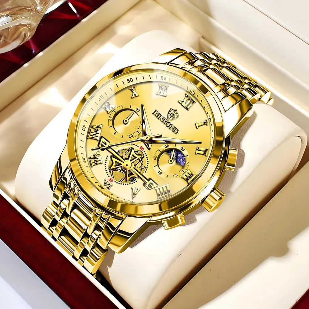 Business recipe uncrumple juniper Dress Stainless Steel Flywheel Multifunction Moon Phase Men Wrist Watch Waterproof Luminous Mens Watches Chronograph Luxury 