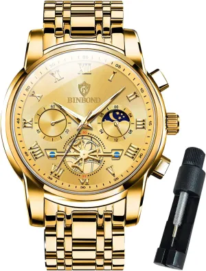Business recipe uncrumple juniper Dress Stainless Steel Flywheel Multifunction Moon Phase Men Wrist Watch Waterproof Luminous Mens Watches Chronograph Luxury 