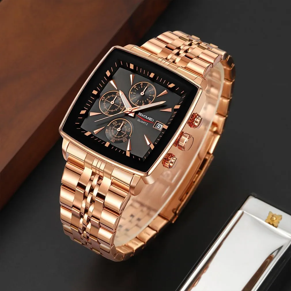 Business Stainless Dress Fashion Waterproof Luxury Analog Simple Large Big Face Fathers Dad channel iceberg Gifts Gold Black Wrist Watches SKMEI Square Watch for Men 