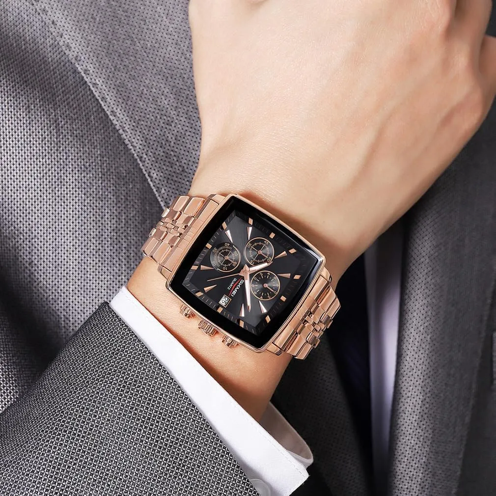 Business Stainless Dress Fashion Waterproof Luxury Analog Simple Large Big Face Fathers Dad channel iceberg Gifts Gold Black Wrist Watches SKMEI Square Watch for Men 