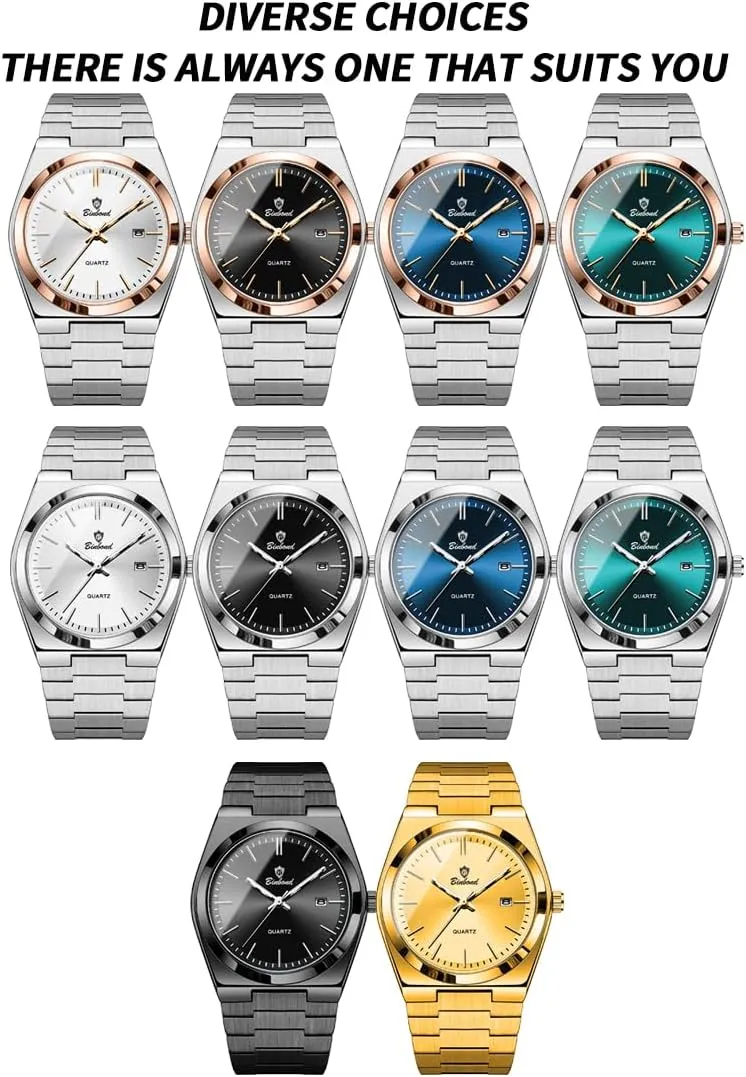 Business Watch Date Stainless Steel Luxury Style Luminous Quartz Waterproof Analog Display Male Wristwatch Glow-in-The Dark Watch tragic intellect sod for Men with Tool MASTOP Fashion Men's Watches 