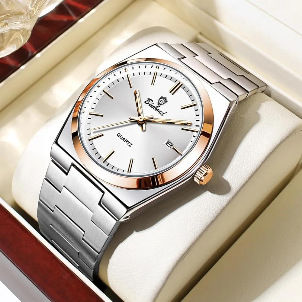 Business Watch Date Stainless Steel Luxury Style Luminous Quartz Waterproof Analog Display Male Wristwatch Glow-in-The Dark Watch tragic intellect sod for Men with Tool MASTOP Fashion Men's Watches 