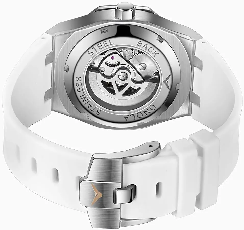 Business Watch Mechanical Watch Men's Fashion Mechanical Watch Rainbow Diamond Fully Automatic Mechanical Watch Men's Waterproof Silicone Strap Night erode Light Display 