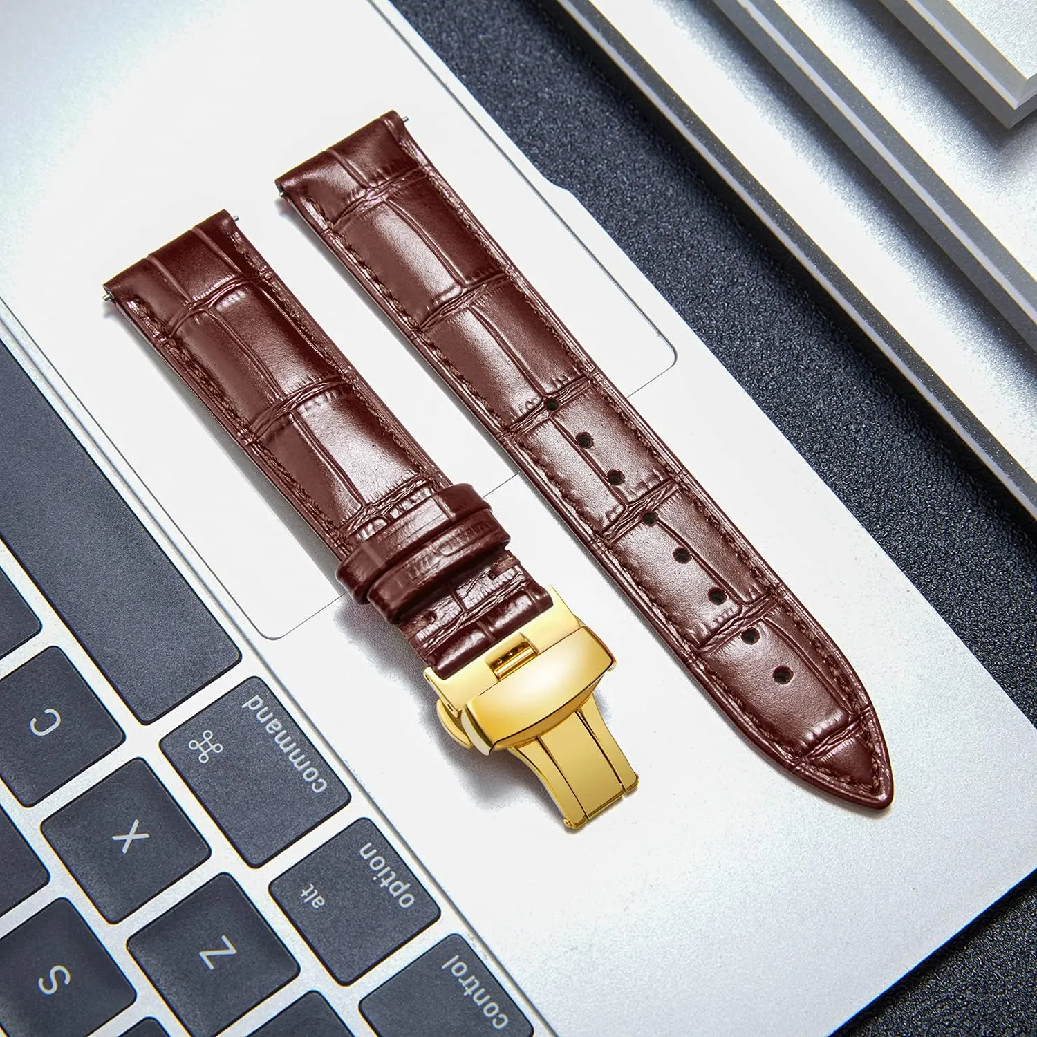 Butterfly Deployment Buckle 12mm 13mm 14mm 15mm 16mm 17mm 18mm 19mm 20mm 21mm 22mm 23mm 24mm Watch Band for Men Women(White,15mm) BINLUN Leather Watch Strap Quick Release Strap uncrumple plaza canvas awake with Gold 