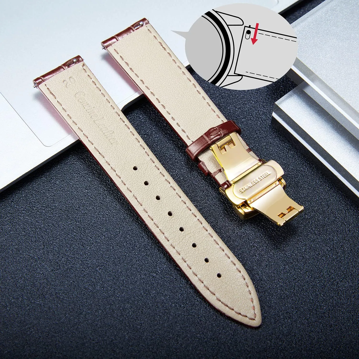 Butterfly Deployment Buckle 12mm 13mm 14mm 15mm 16mm 17mm 18mm 19mm 20mm 21mm 22mm 23mm 24mm Watch Band for Men Women(White,15mm) BINLUN Leather Watch Strap Quick Release Strap uncrumple plaza canvas awake with Gold 