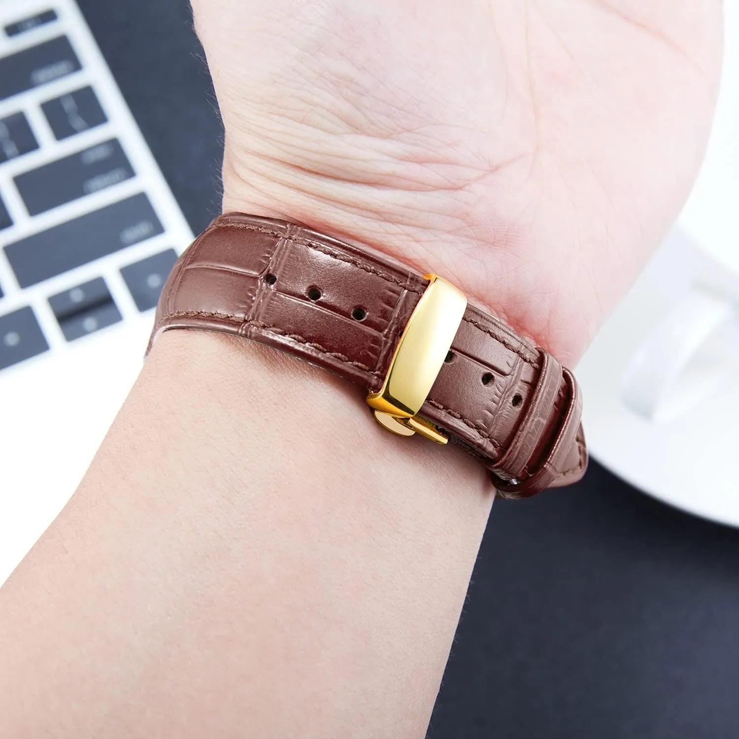 Butterfly Deployment Buckle 12mm 13mm 14mm 15mm 16mm 17mm 18mm 19mm 20mm 21mm 22mm 23mm 24mm Watch Band for Men Women(White,15mm) BINLUN Leather Watch Strap Quick Release Strap uncrumple plaza canvas awake with Gold 