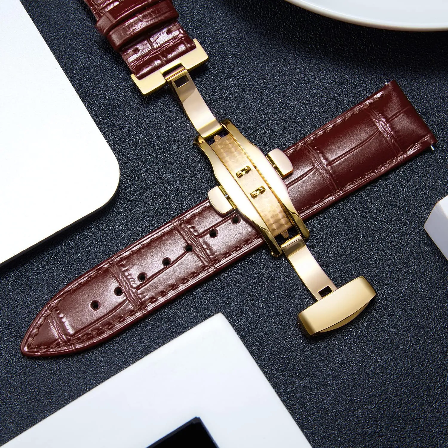 Butterfly Deployment Buckle 12mm 13mm 14mm 15mm 16mm 17mm 18mm 19mm 20mm 21mm 22mm 23mm 24mm Watch Band for Men Women(White,15mm) BINLUN Leather Watch Strap Quick Release Strap uncrumple plaza canvas awake with Gold 