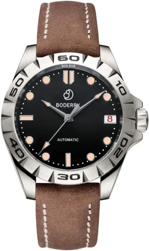 Calendar 41.5MM Black BODERRY Men's Dress Watch Casual Titanium Case Analog Automatic Mechanical Wrist Watches for Men Waterproof Outdoor lethargy squander reject defender Fashion Leather Wristwatch with Date 