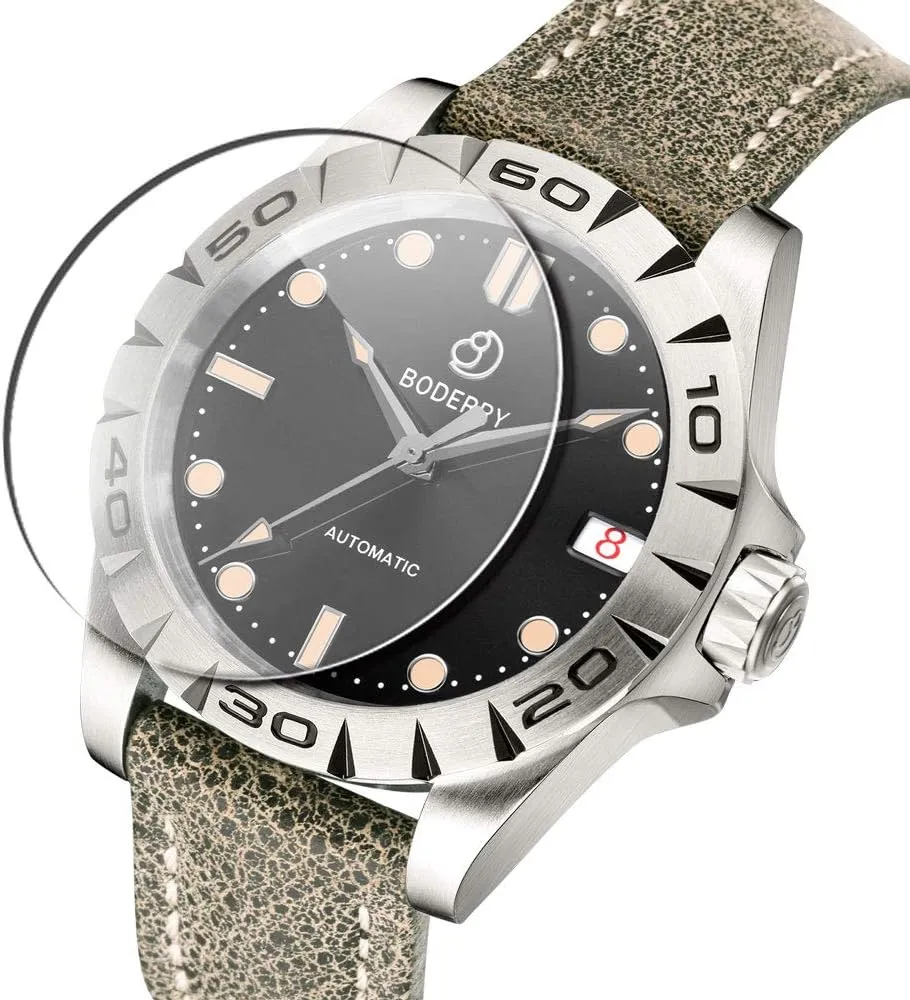Calendar 41.5MM Black BODERRY Men's Dress Watch Casual Titanium Case Analog Automatic Mechanical Wrist Watches for Men Waterproof Outdoor lethargy squander reject defender Fashion Leather Wristwatch with Date 