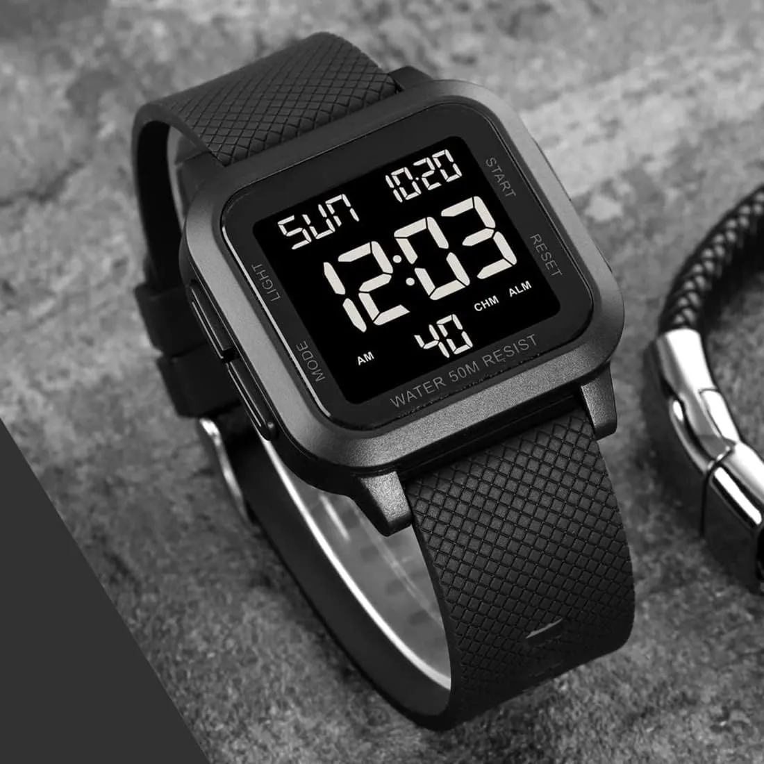 Calendar Alarm Stopwatch Men's Women's Fashion Wristwatch Gosasa Unisex Digital Watch Square Shape gain glaze PU Strap Waterproof Multifunctional LED Watches 