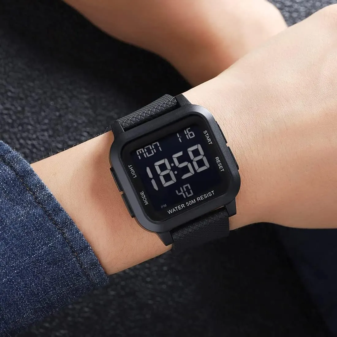 Calendar Alarm Stopwatch Men's Women's Fashion Wristwatch Gosasa Unisex Digital Watch Square Shape gain glaze PU Strap Waterproof Multifunctional LED Watches 
