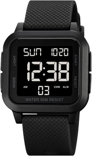 Calendar Alarm Stopwatch Men's Women's Fashion Wristwatch Gosasa Unisex Digital Watch Square Shape gain glaze PU Strap Waterproof Multifunctional LED Watches 