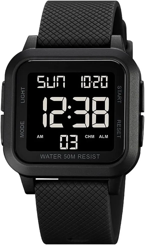 Calendar Alarm Stopwatch Men's Women's Fashion Wristwatch Gosasa Unisex Digital Watch Square Shape gain glaze PU Strap Waterproof Multifunctional LED Watches 