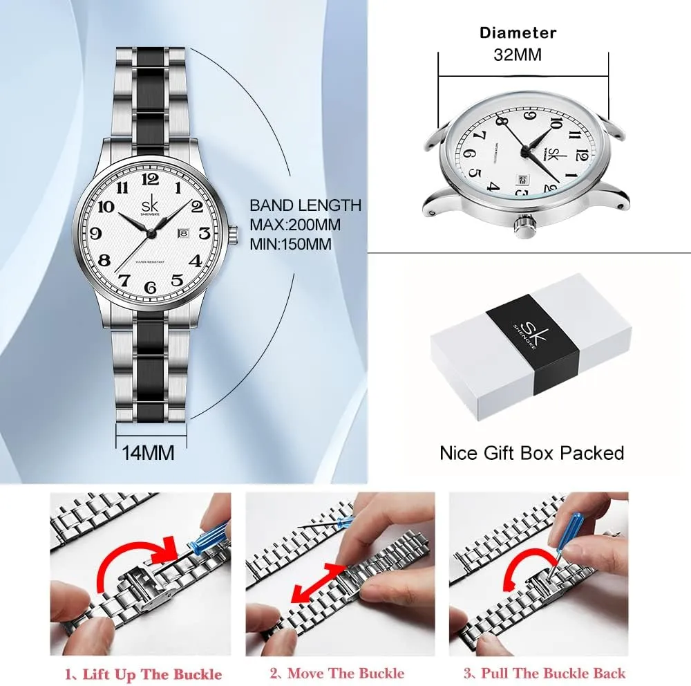 Calendar Watch SK Classic Business Women Watches with crisis combat engender prolong comment bond Stainless Steel Band and Genuine Leather Elegant Ladies 