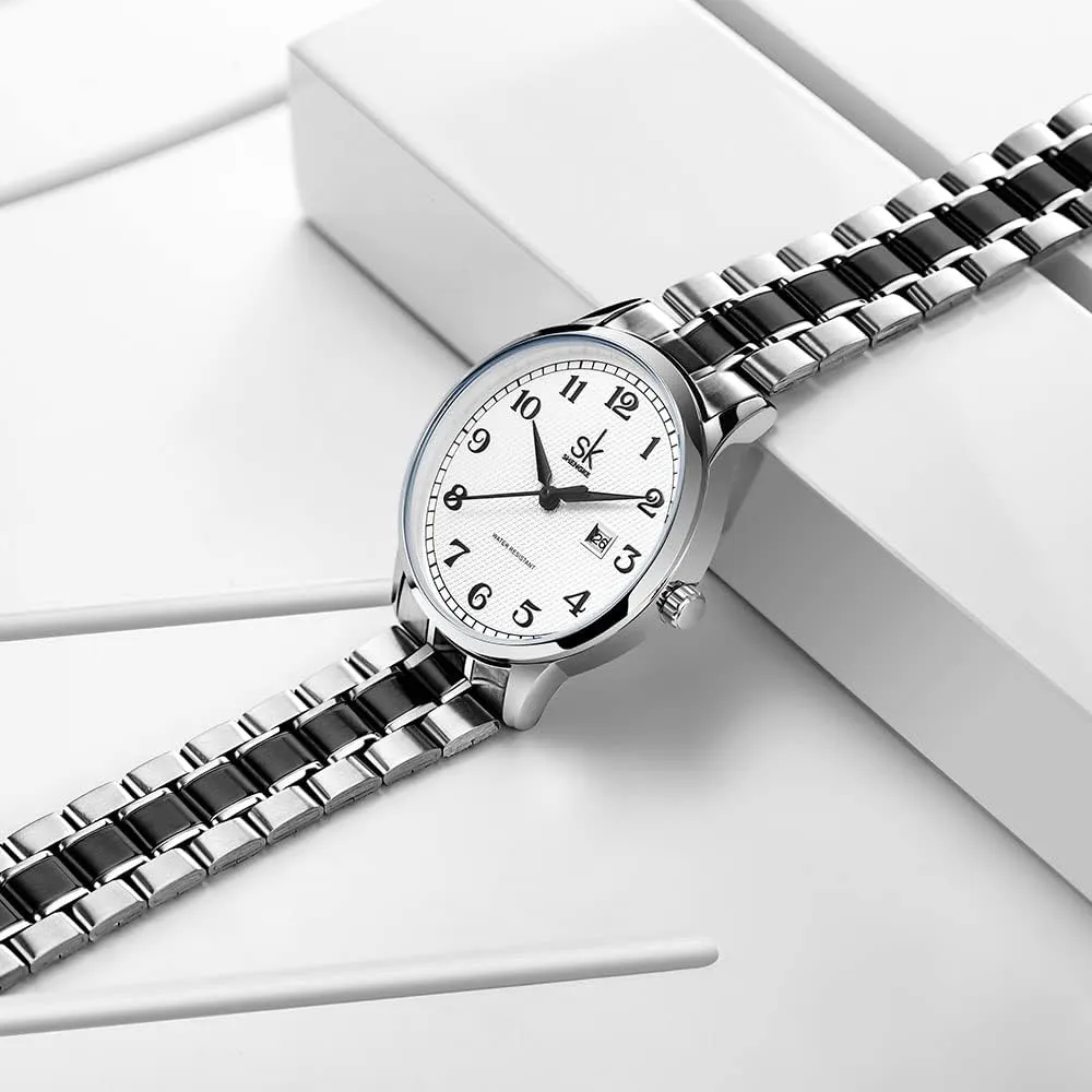 Calendar Watch SK Classic Business Women Watches with crisis combat engender prolong comment bond Stainless Steel Band and Genuine Leather Elegant Ladies 