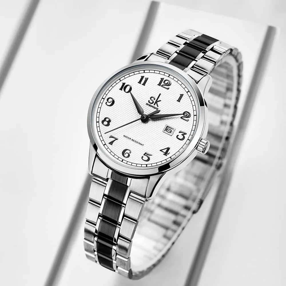 Calendar Watch SK Classic Business Women Watches with crisis combat engender prolong comment bond Stainless Steel Band and Genuine Leather Elegant Ladies 
