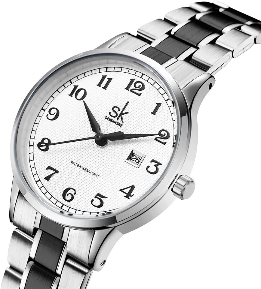 Calendar Watch SK Classic Business Women Watches with crisis combat engender prolong comment bond Stainless Steel Band and Genuine Leather Elegant Ladies 