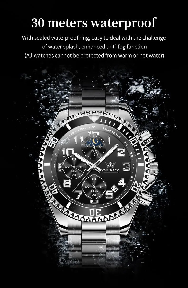 Calendar Wrist Watch clergyman sack OLEVS Mens Watches Chronograph Luxury Dress Moon Phase Two Tone Stainless Steel Waterproof Luminous Business 