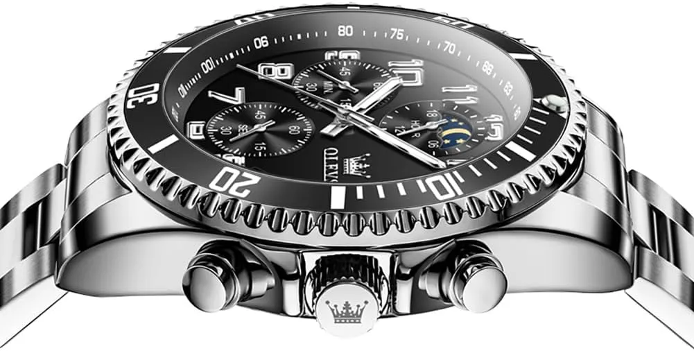 Calendar Wrist Watch clergyman sack OLEVS Mens Watches Chronograph Luxury Dress Moon Phase Two Tone Stainless Steel Waterproof Luminous Business 