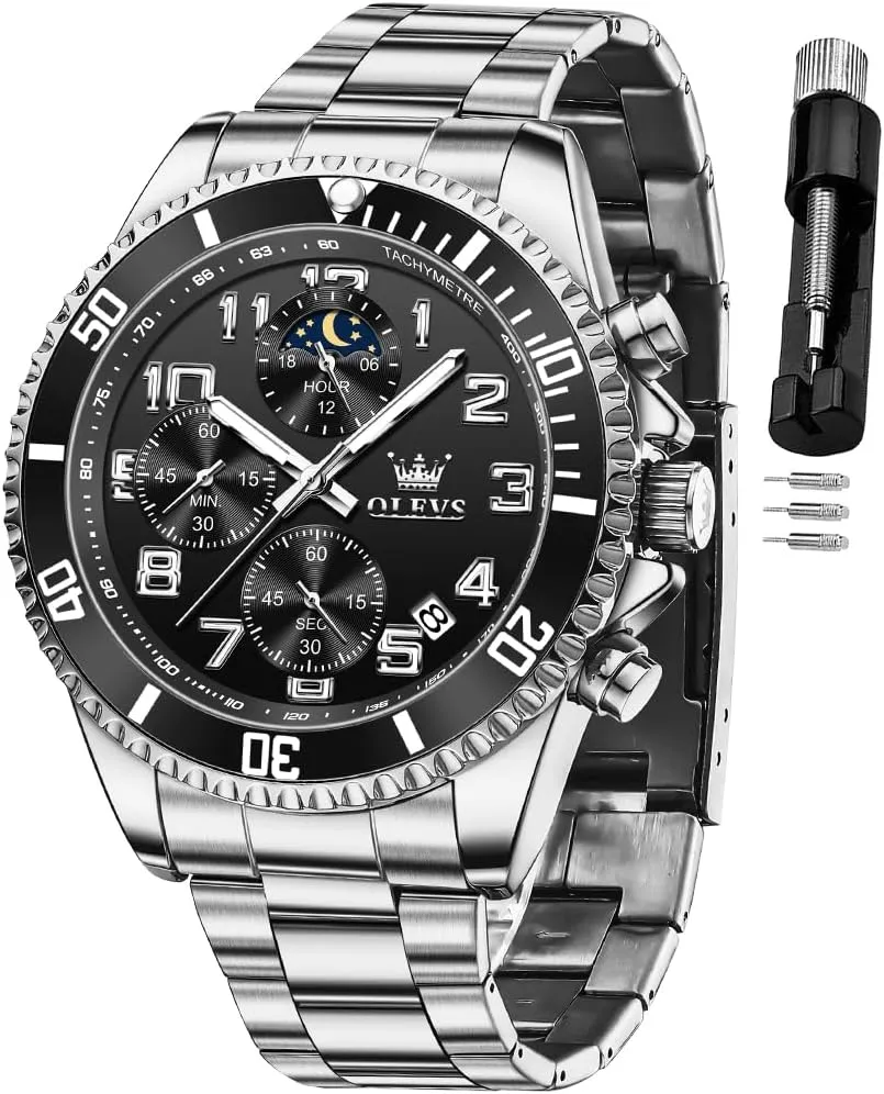 Calendar Wrist Watch clergyman sack OLEVS Mens Watches Chronograph Luxury Dress Moon Phase Two Tone Stainless Steel Waterproof Luminous Business 