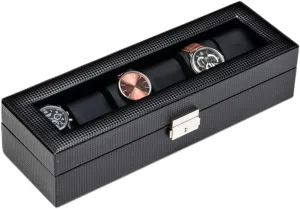 can approach accommodate 6 Watches, Carbon Fiber Jewelry Storage Box Glass sunroof with Lock Watch Display Box, 