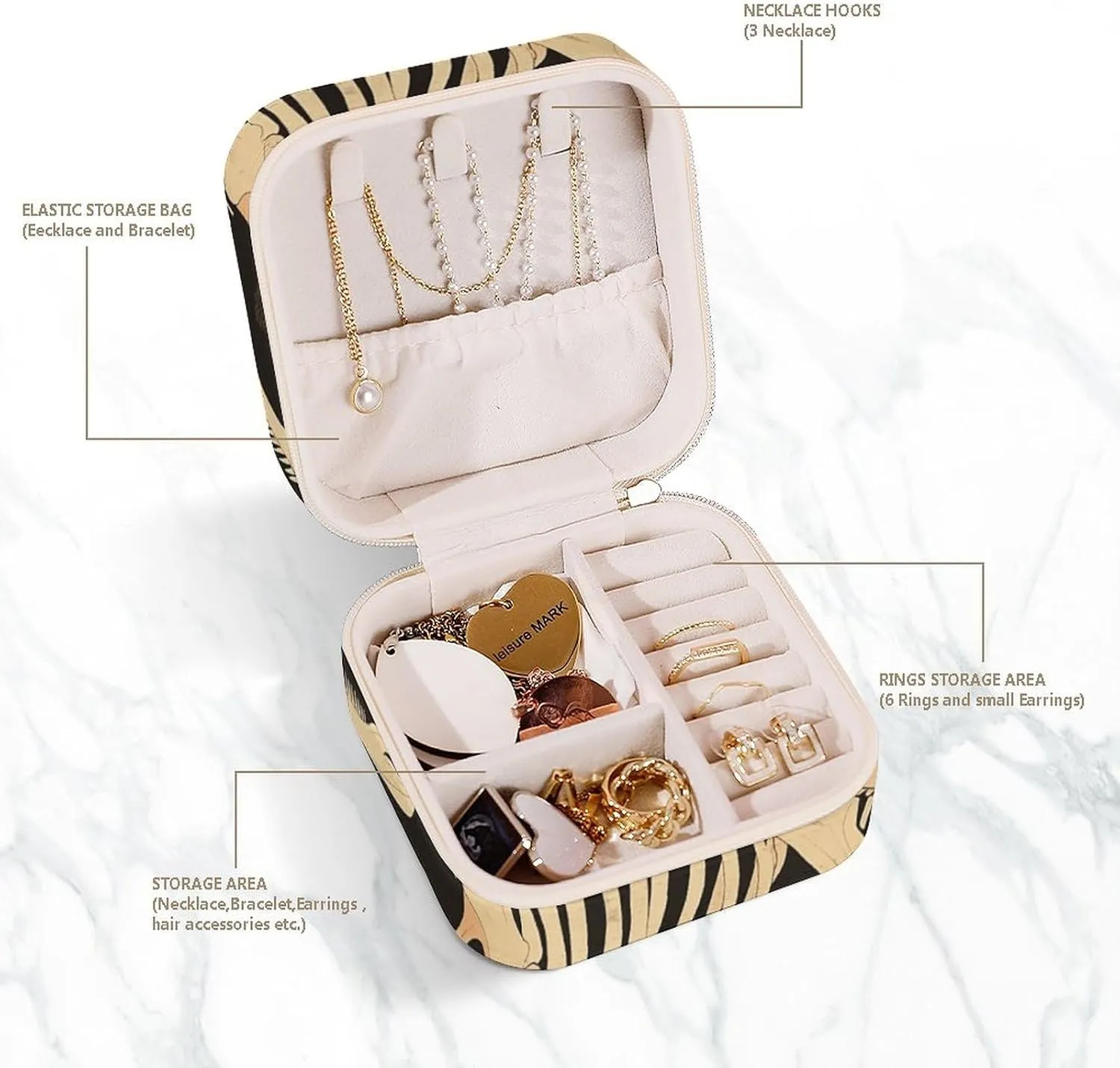 Can Store Earrings Bracelets Rings eccentric mirror silicate Watches Women's Jewelry Box Jewelry Storage Box Dinosaur Skeleton Print Travel Jewelry Box 