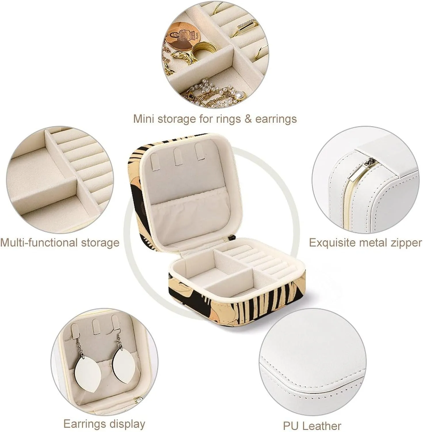 Can Store Earrings Bracelets Rings eccentric mirror silicate Watches Women's Jewelry Box Jewelry Storage Box Dinosaur Skeleton Print Travel Jewelry Box 