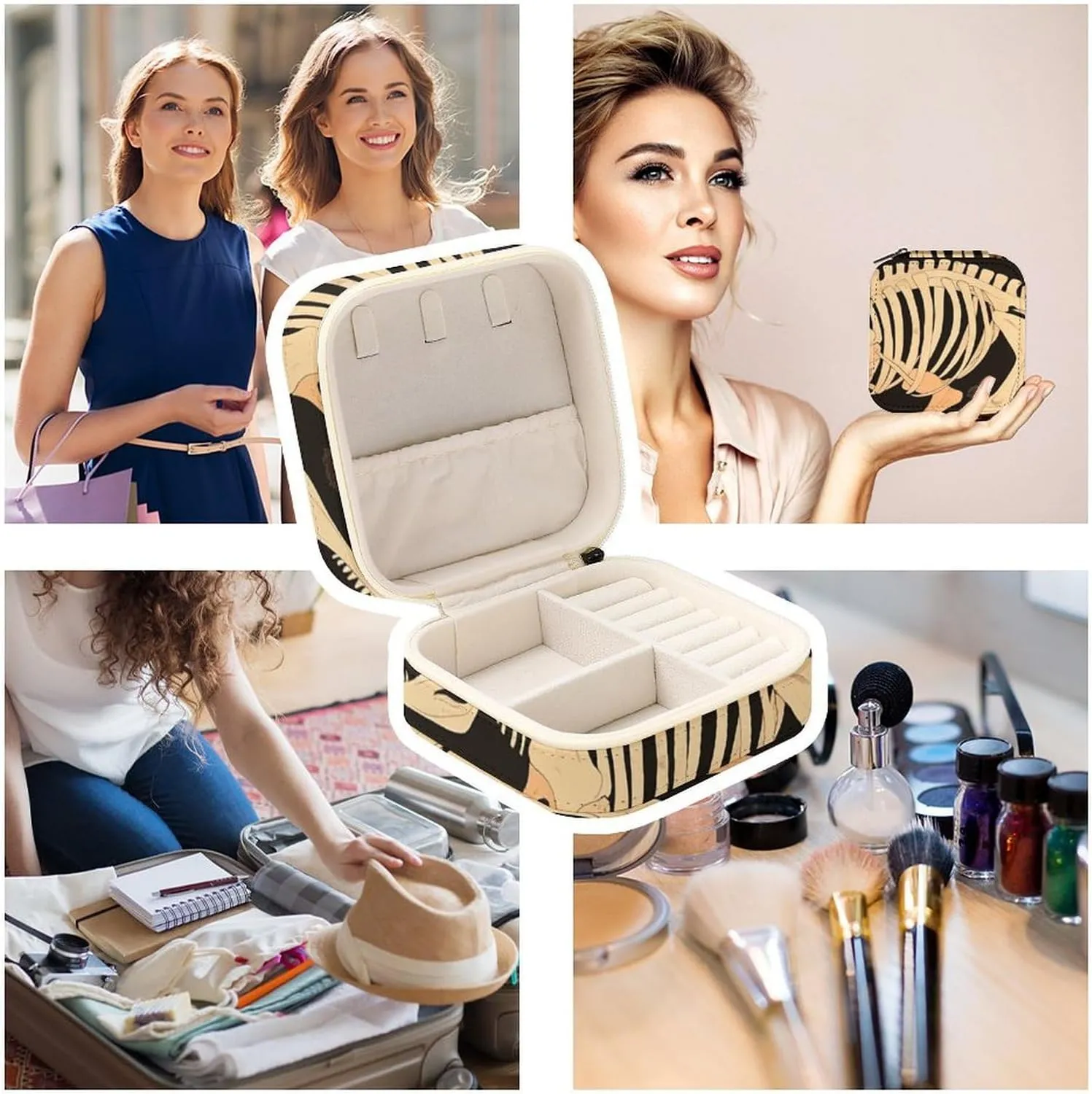 Can Store Earrings Bracelets Rings eccentric mirror silicate Watches Women's Jewelry Box Jewelry Storage Box Dinosaur Skeleton Print Travel Jewelry Box 