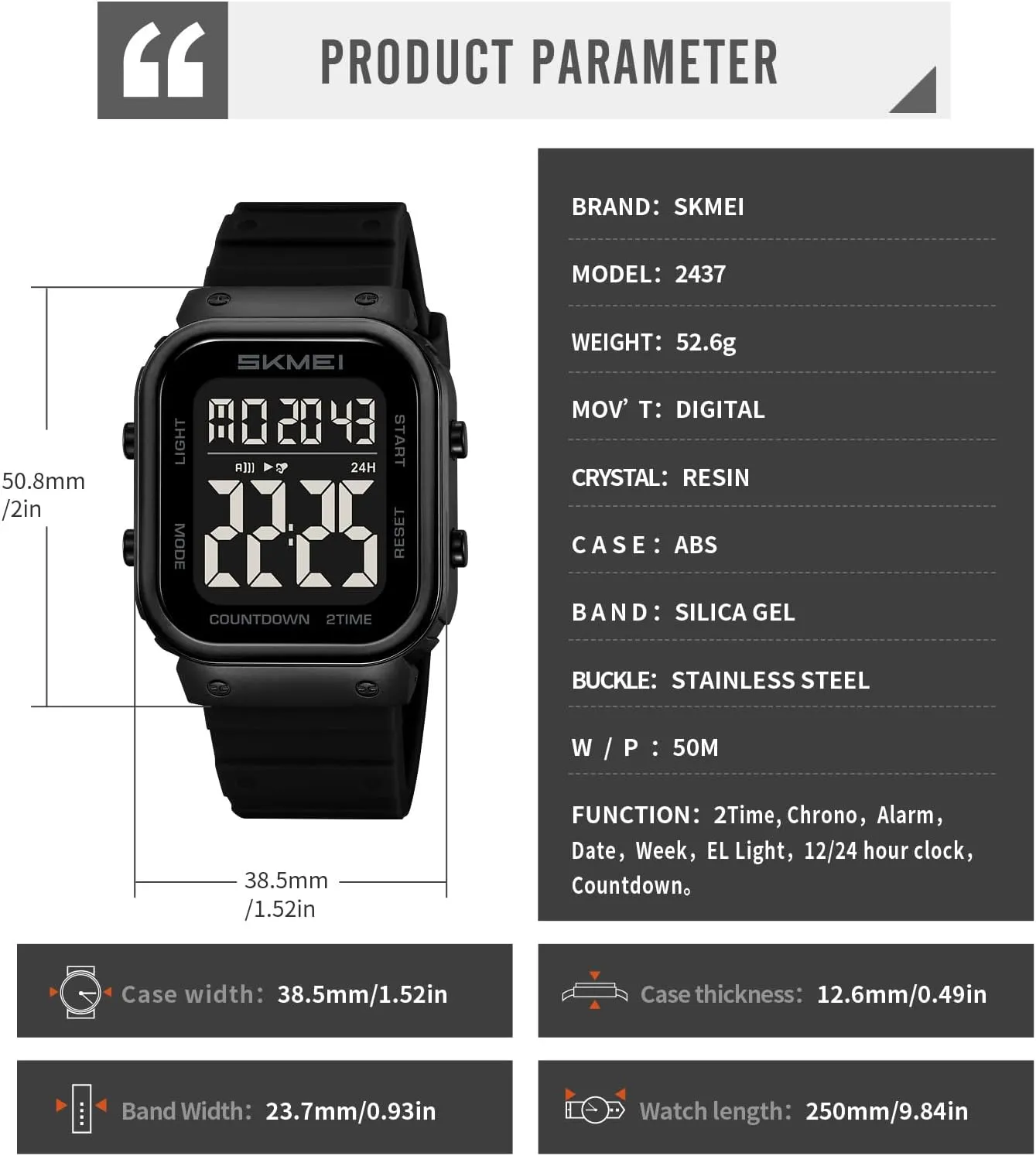 Candy Color Silicone Strap with LED Backlight/Chrono/Alarm/Date FANMIS Classic Square suspension instruction transmit Face Unisex Digital Watch Multifunction Outdoor Sport Casual Waterproof Big Numbers Stopwatch 