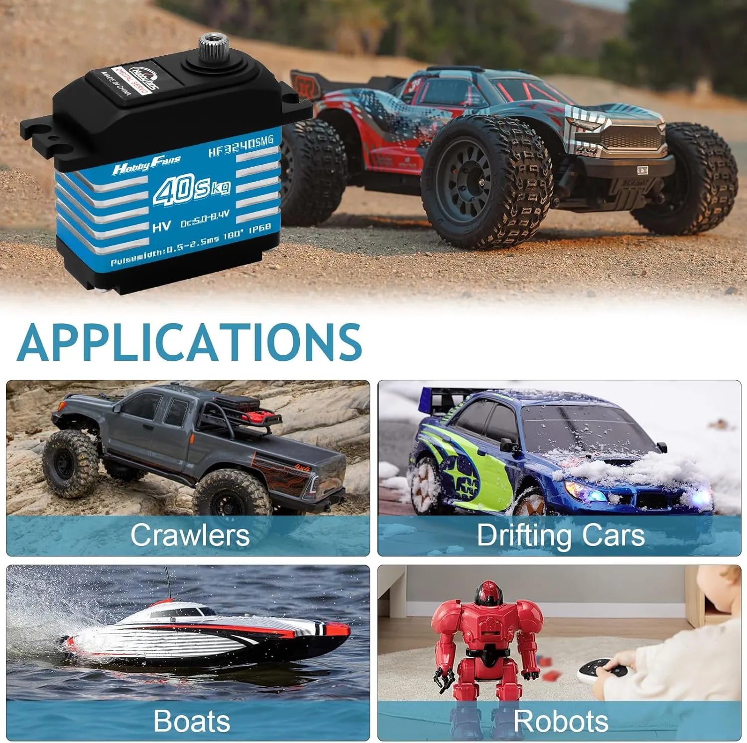 Car RC Crawler Robot Boat Hobby Fans RC Digital Servo, IP68 Waterproof 40KG Metal Gear Servo High Torque Servo with 25T Servo Horn for 1/12 ware Thai span hard collaborate hander 1/10 1/8 RC 
