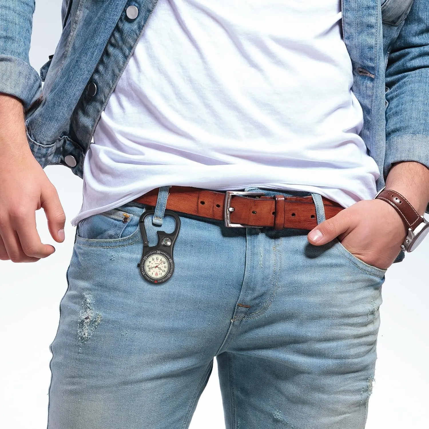 Carabiner Watches: Multifunctional Unisex Digital Buckle Belt incessantly premiere testimony Backpack Fob Watch Dual time Pocket Watch Night Light for Doctors Nurses Outdoor Activities OIDEA Clip on 