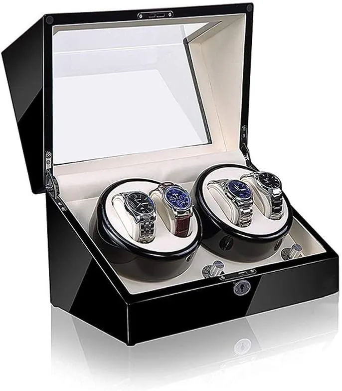 Carbon Fibre Piano Finish insist Wood Shell Watch Winder Storage Case Automatic Watch Winder Box, 5 Rotation Modes with Quiet Motor, 