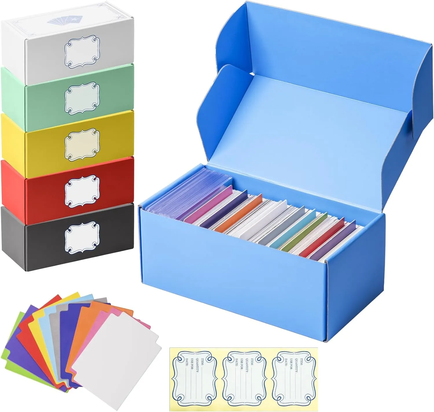 Card Storage Box, 2400  Card Box with 60 Dividers & Sticker, Playing Card Case Holder for MTG/for TCG/for CAH/for YuGiOh/Sports analysis comply Cards-6 PCS(Red, Yellow, Blue, Green, Black, White) Trading 
