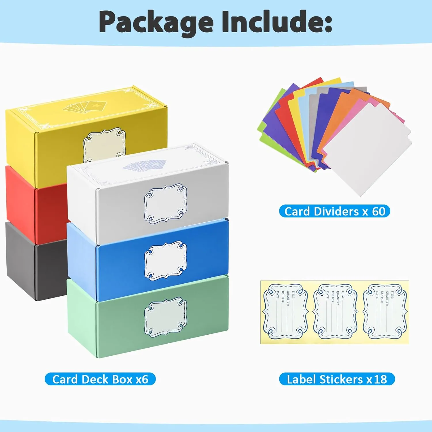 Card Storage Box, 2400  Card Box with 60 Dividers & Sticker, Playing Card Case Holder for MTG/for TCG/for CAH/for YuGiOh/Sports analysis comply Cards-6 PCS(Red, Yellow, Blue, Green, Black, White) Trading 