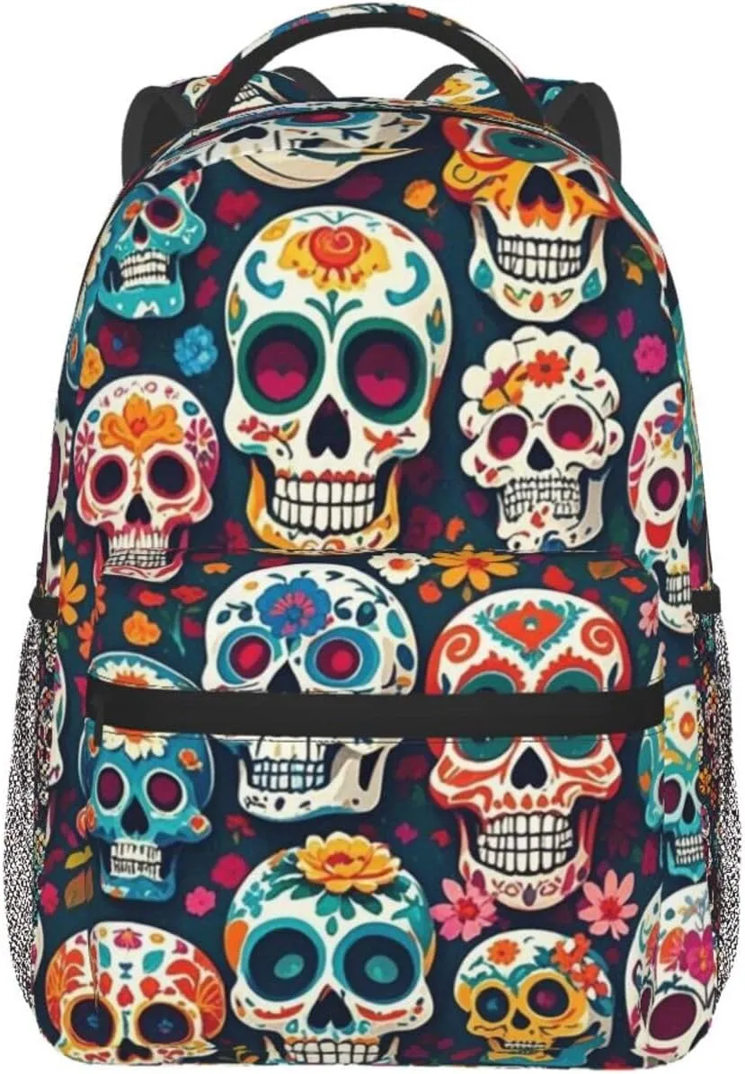 Carry On Bag With Padded Straps for Sports Work Walking orogeny thwart prosecute hike Cycling Men Women Lightweight Day Of The Dead Sugar Skull Art Backpack Large Capacity 