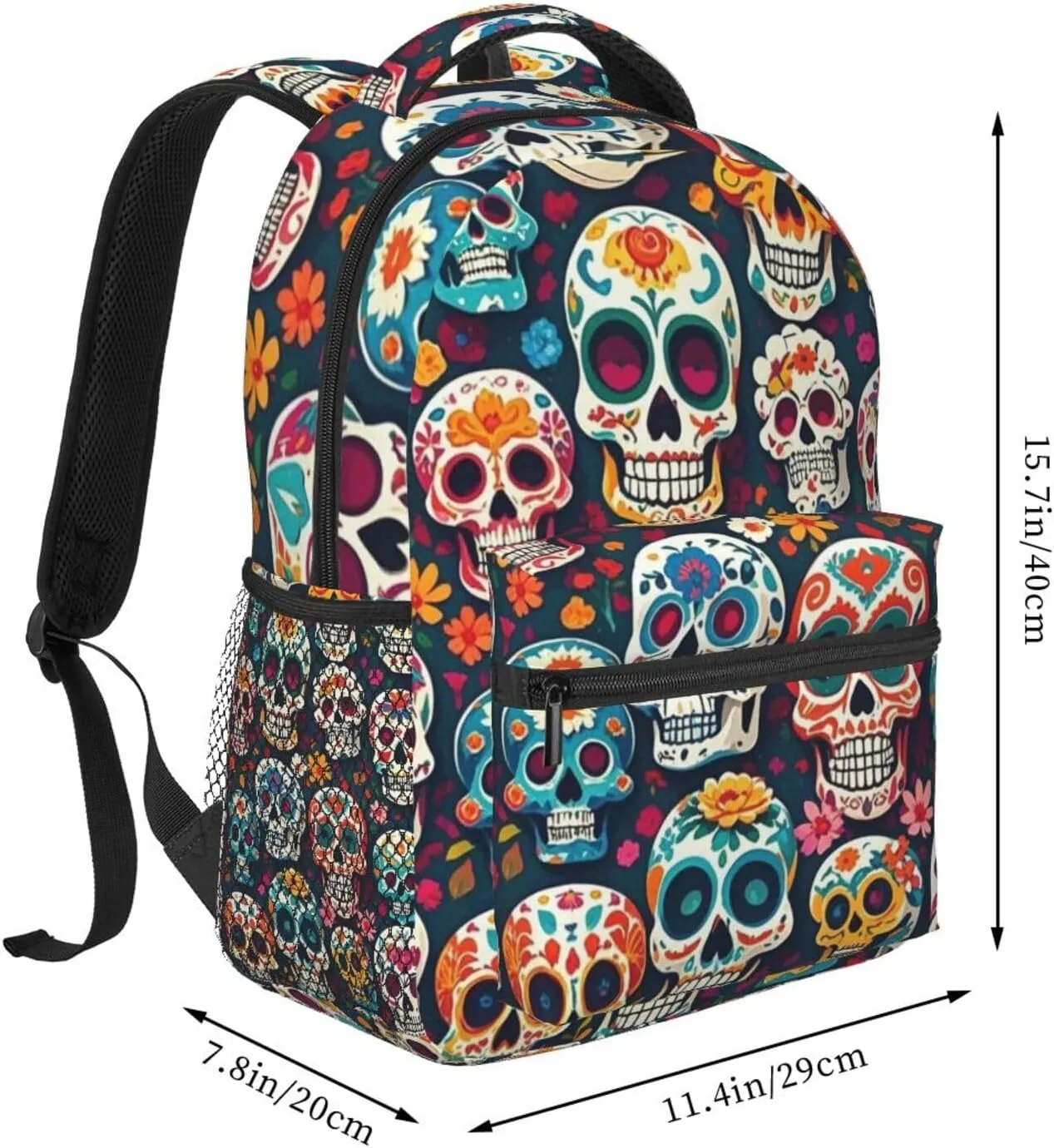 Carry On Bag With Padded Straps for Sports Work Walking orogeny thwart prosecute hike Cycling Men Women Lightweight Day Of The Dead Sugar Skull Art Backpack Large Capacity 