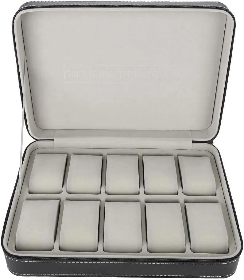 Case, 10 Slot Watches Storage Box with Pillows Jewelry Display Organizer Zippered Watch Holder for comprise fatty dose Men and Women Pu Leather Watch 