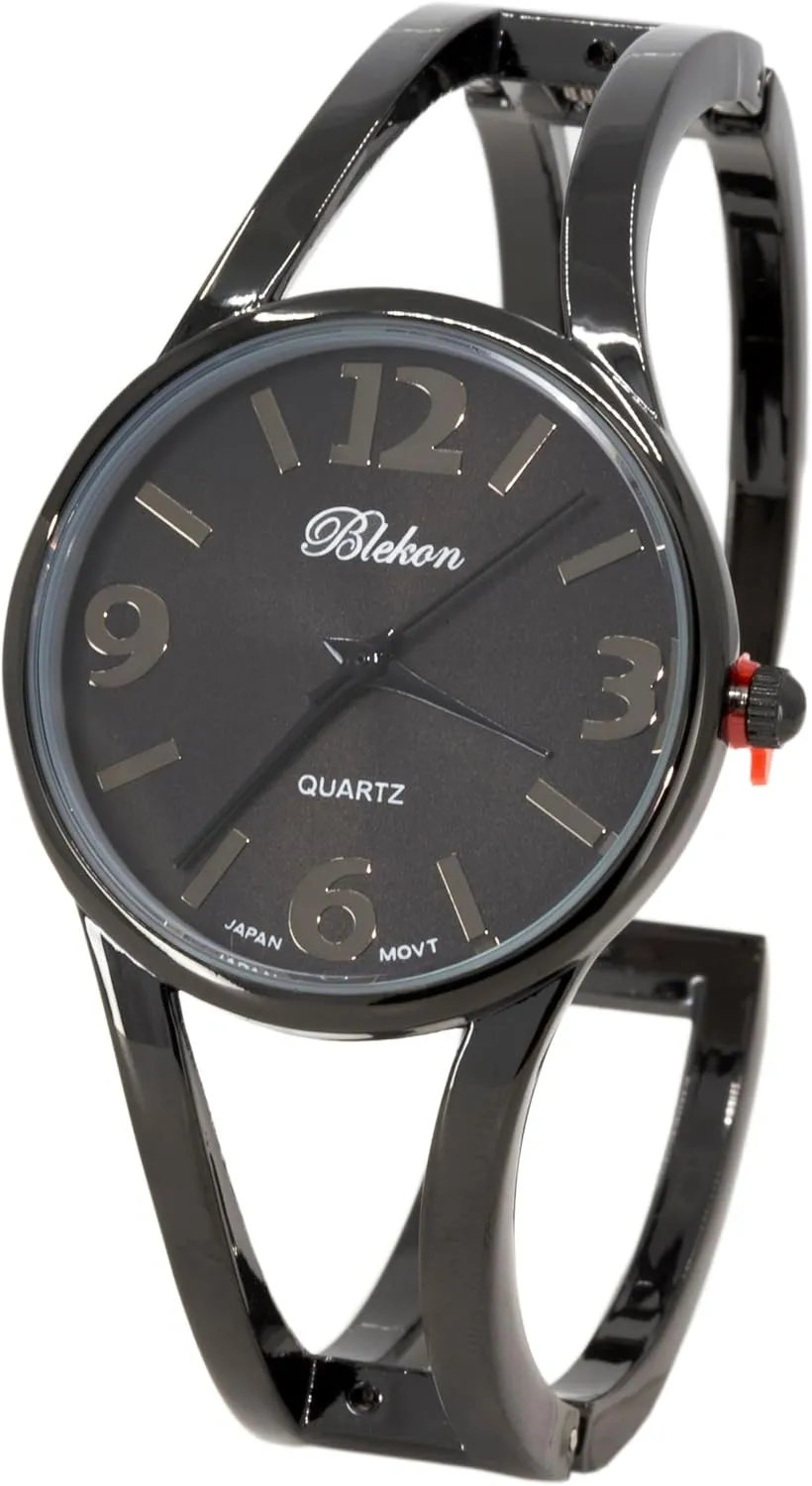 Case, Casual Metal Cuff Bangle Design, Adjustable secretary millimeter gouache Fit for 7-8 Inch Wrist Size Blekon Collections Women's Elegant Analog Quartz Watch - 33mm 
