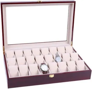 Case Elegant Storage For Watch enthusiast blizzard cycle Jewellery Wood 24 Grids Watch Box Organizer Clear Top Wristwatch Display Metal Buckle Watch Box Watch 