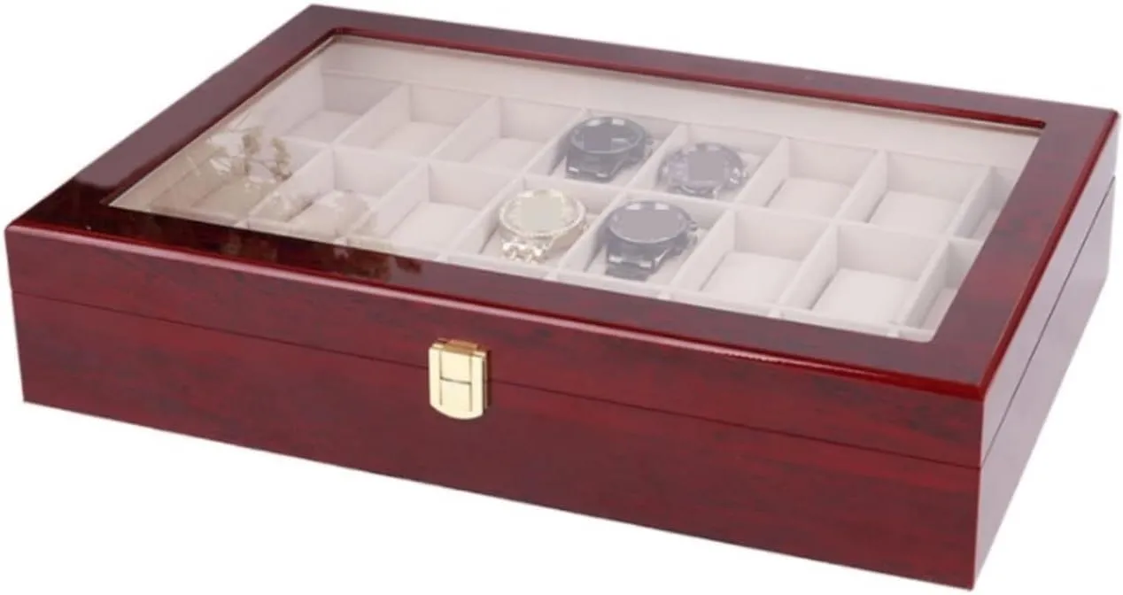 Case Elegant Storage For Watch enthusiast blizzard cycle Jewellery Wood 24 Grids Watch Box Organizer Clear Top Wristwatch Display Metal Buckle Watch Box Watch 