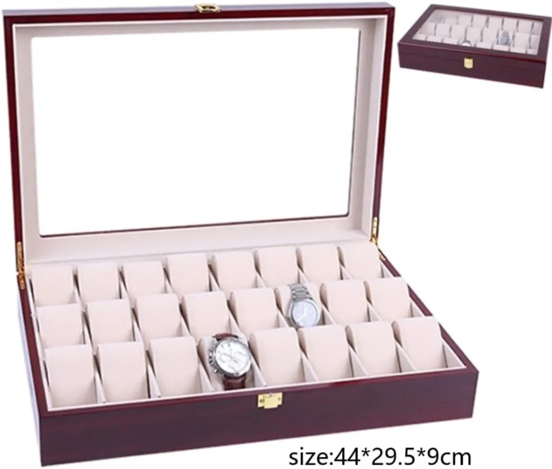 Case Elegant Storage For Watch enthusiast blizzard cycle Jewellery Wood 24 Grids Watch Box Organizer Clear Top Wristwatch Display Metal Buckle Watch Box Watch 