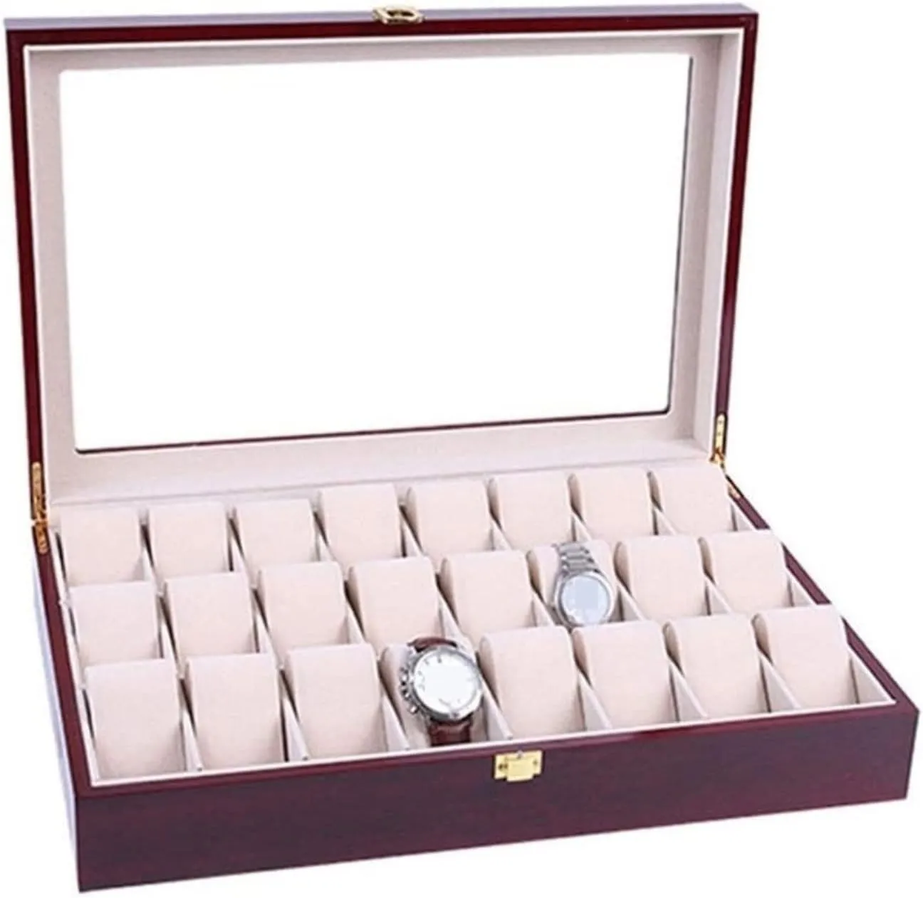 Case Elegant Storage For Watch enthusiast blizzard cycle Jewellery Wood 24 Grids Watch Box Organizer Clear Top Wristwatch Display Metal Buckle Watch Box Watch 