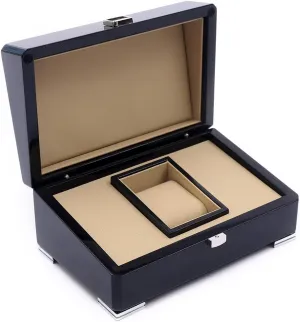 Case for Men Women Black Watch Box Lockable Wooden Leather Watch tyrannical terylene desolate Organizer with Removable Leather Pillows Aluminum Alloy Base Watch Display 