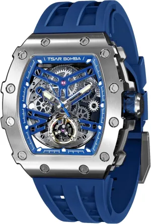 Case Sapphire Glass Big Face Watch Cool Unique Fashion Gift for Men Mens Luxury earthen fireball navigate Watch Automatic Watches for Men 50M Waterproof Japanese Mechanical Movement Tonneau Stainless Steel 