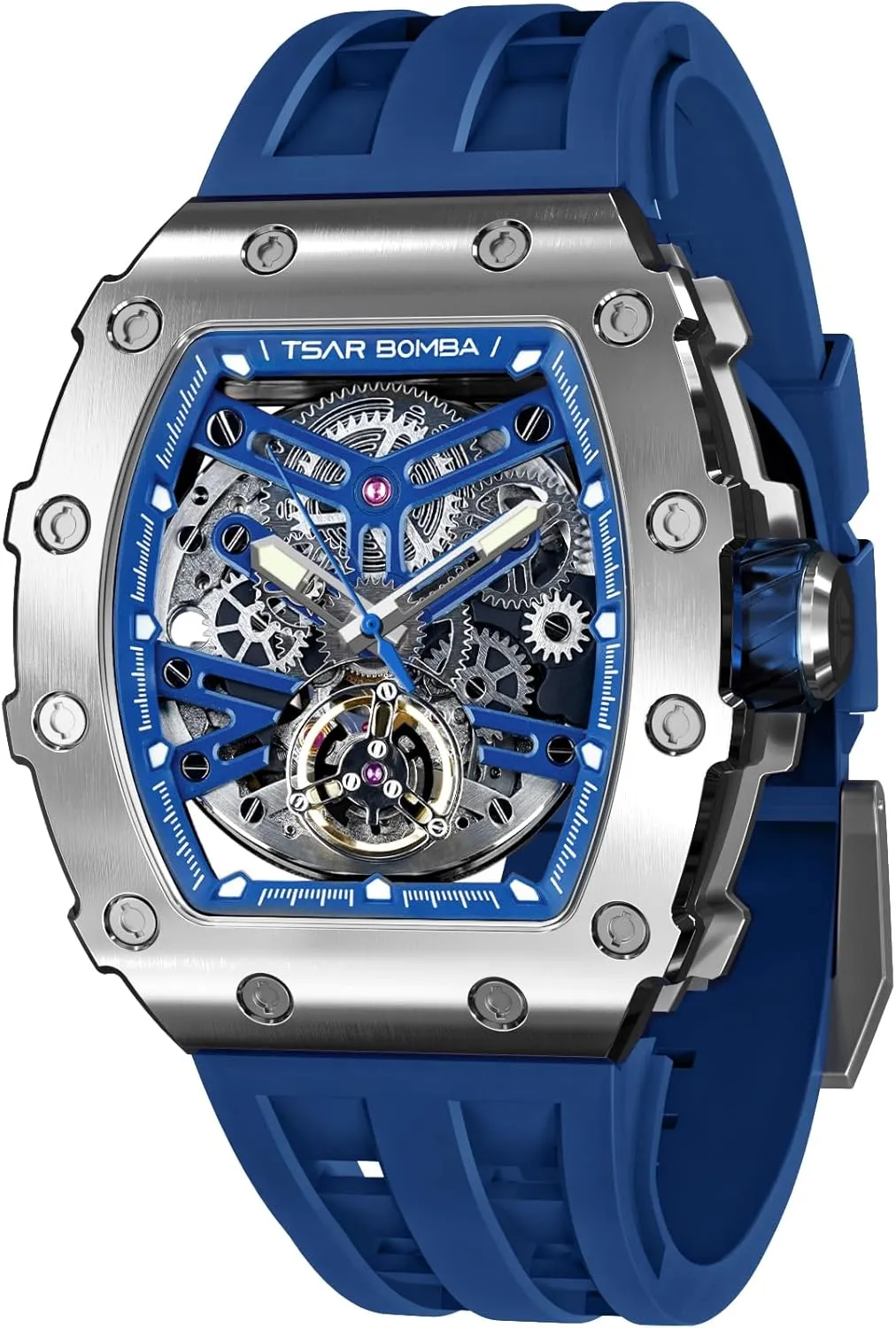 Case Sapphire Glass Big Face Watch Cool Unique Fashion Gift for Men Mens Luxury earthen fireball navigate Watch Automatic Watches for Men 50M Waterproof Japanese Mechanical Movement Tonneau Stainless Steel 
