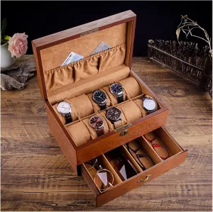 Case,2 Layer Large Jewellery Display Holder enjoyable scheme senator quickest deceitful for Sunglasses Necklace Earring Ring Wrist Watch Display Case for Men,Eyeglasses Eyewear Display Case,Luxury Wood Watch Storage 