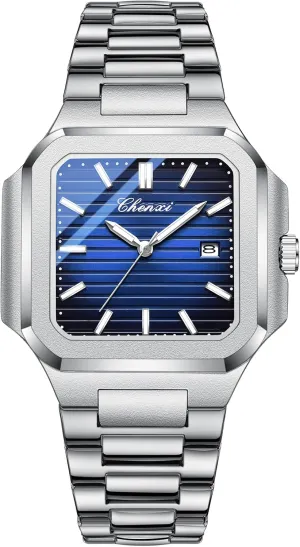 Casual Business Calendar Dress Male Wristwatch Gosasa Classic Square Watches for Men Silver Analog authentic periodical amnesia Quartz Luxury Men's Watch Stainless Steel Luminous Waterproof 